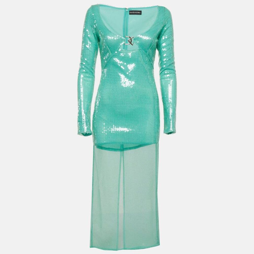 David Koma Pastel Green Sequin Midi Dress M